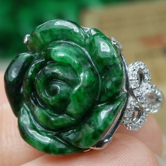 Certified Green 100% Natural A jadeite jade Ring S925 silver 戒指（Free Size） - Picture 8 of 12